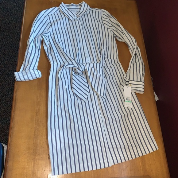 Calvin Klein Dresses & Skirts - Calvin Klein Striped Dress Size 8 BNWT Tie Waist Roll Back Sleeve